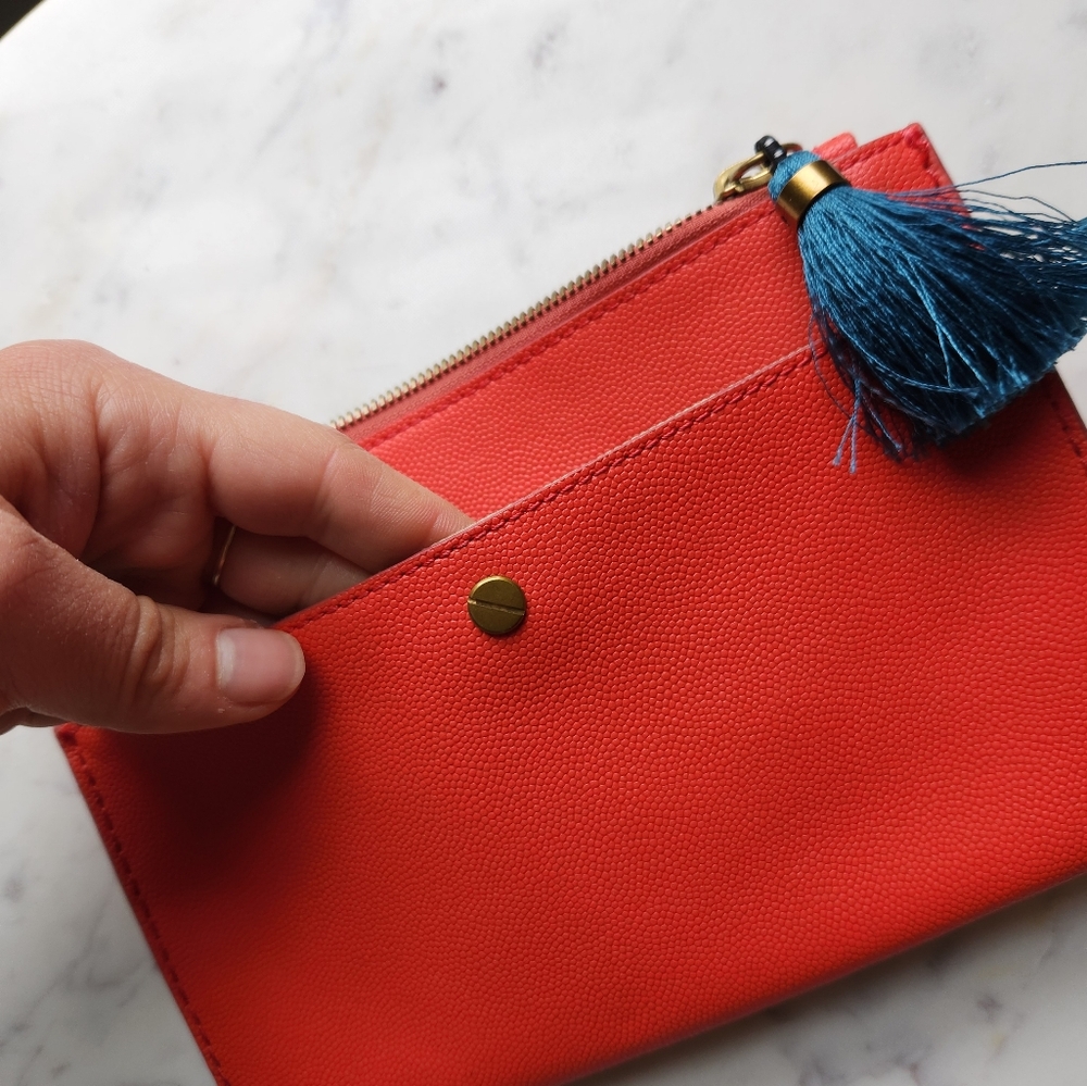 JCrew Italian Leather Pouch With Tassel- Coral - Picture 5 of 7